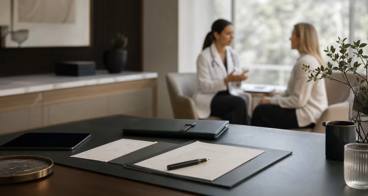 Medical consultation documents on a desk
